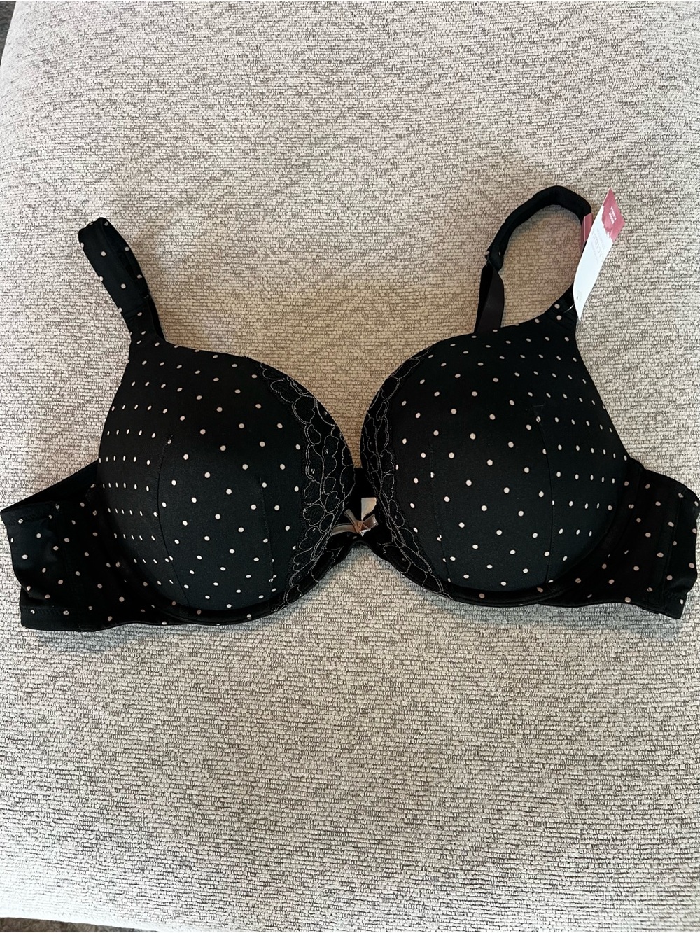 Cacique Black push up plunge Polka Lace Bra 44B NWT